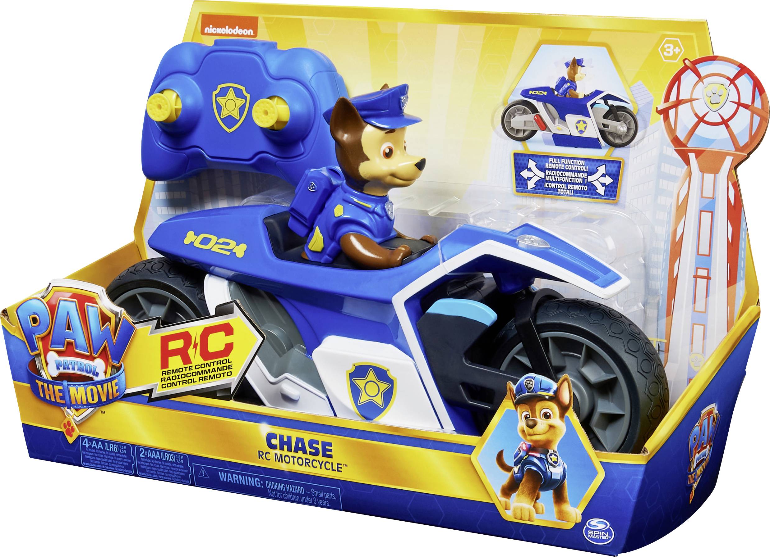 Paw Patrol Chases remotecontrolled motorcycle from the movie, toy car