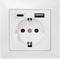 White socket with two USB ports; USB-A on the right and USB-C on the left. Designed for versatile power connections.