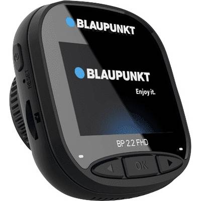 'BLAUPUNKT' Camera with Display, showing Logo and Text 'Enjoy it'. Model 'BP 2.2 FHD' at the bottom, Buttons with Arrow Symbols and 'OK'.