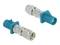Two coaxial plugs with blue plastic casings and silver metal threads. They are designed for use in high-frequency applications.