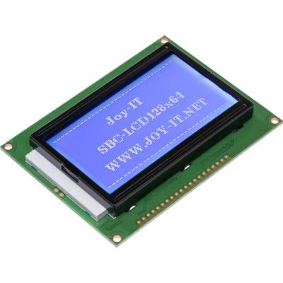 An LCD module with blue backlighting displays the text: 'Joy-IT SBC-LCD123x69 WWW.JOY-IT.NET'.