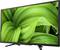 A television with a black frame displays an image of large, green leaves.