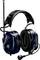 Black hearing protection headphones with integrated microphone and antenna, suitable for noisy environments.
