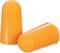 Two orange foam earplugs are lying side by side, one upright and the other positioned on its side.