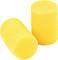 Two yellow foam earplugs on a white background. They are cylindrical and designed for hearing protection.