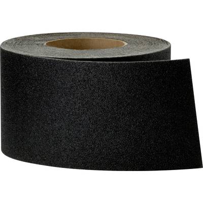 Roll of black sandpaper, partially unrolled, showing coarse grit for sanding work; neutral background.