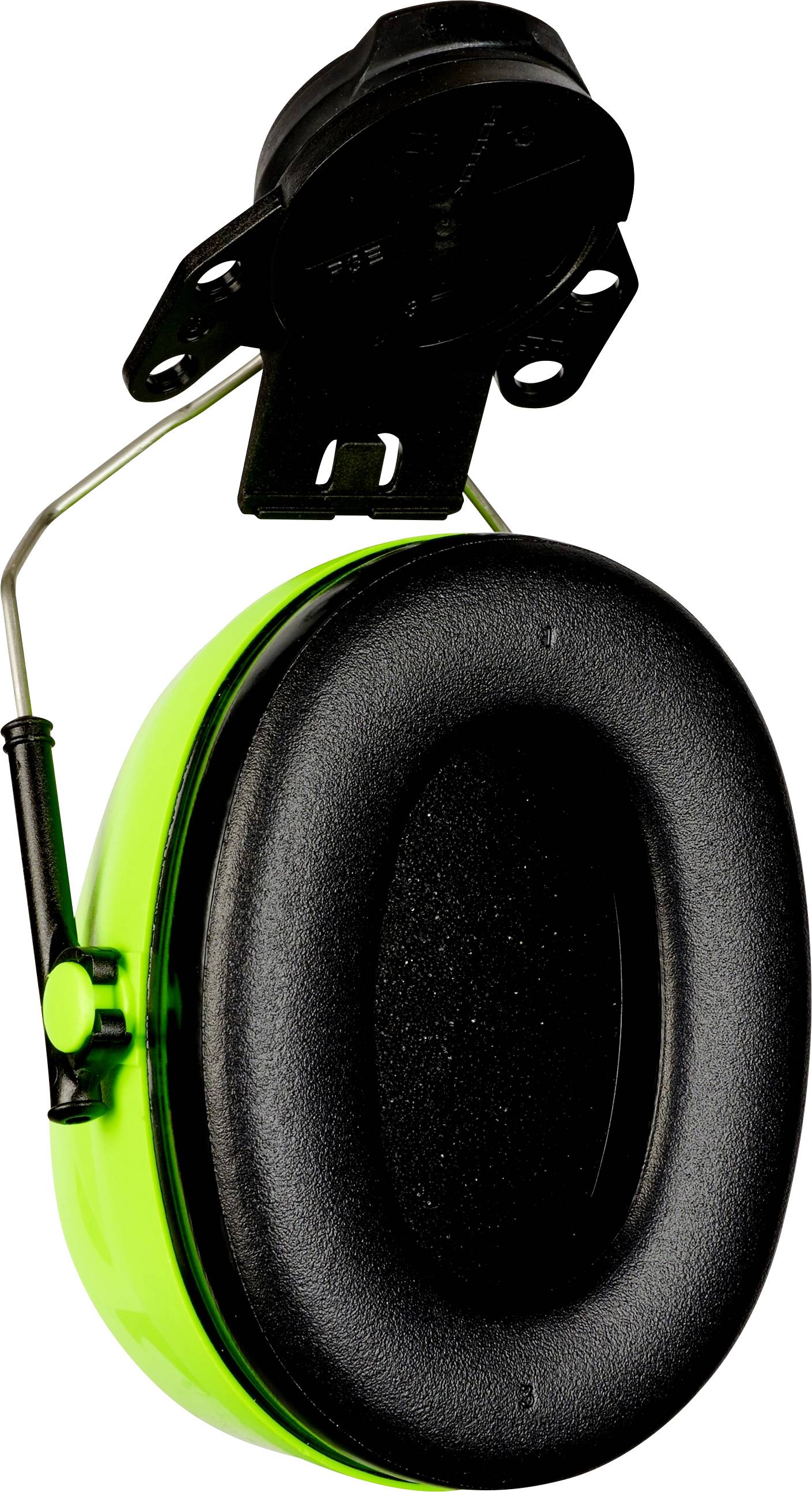 Ear defenders in luminous green with black padding, suitable for noisy environments, featuring an ear cup design with a headband.