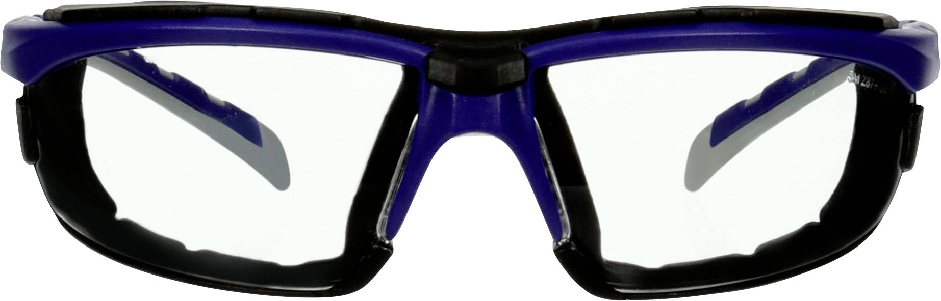 A sports eyewear/glasses with a blue frame and clear lenses, front view.