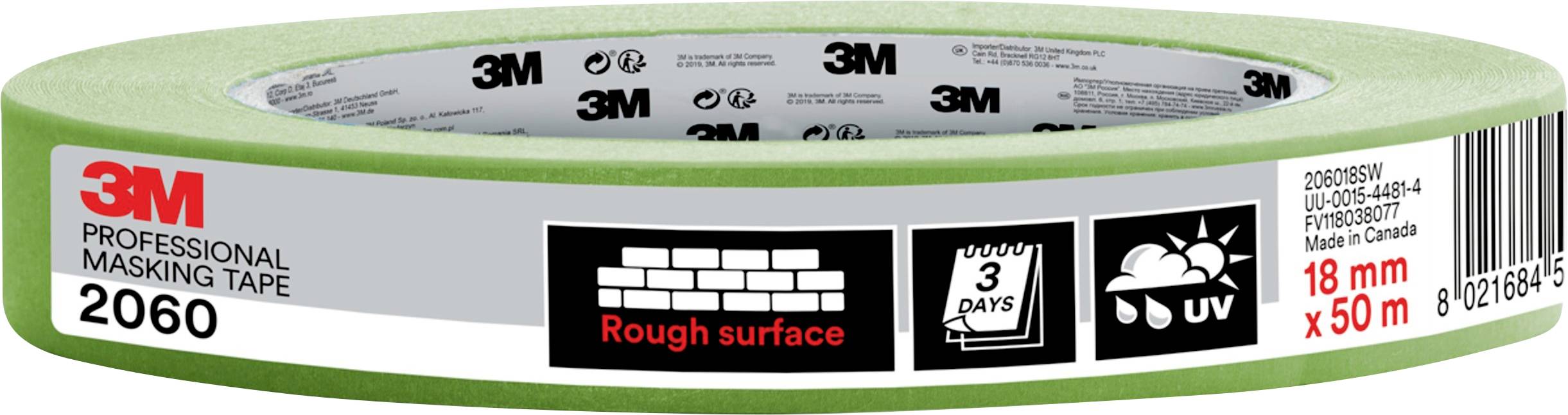 3M PT206018 Masking tape 3M™ 2060 Light green (L x W) 50 m x 18 mm 1 pc(s)