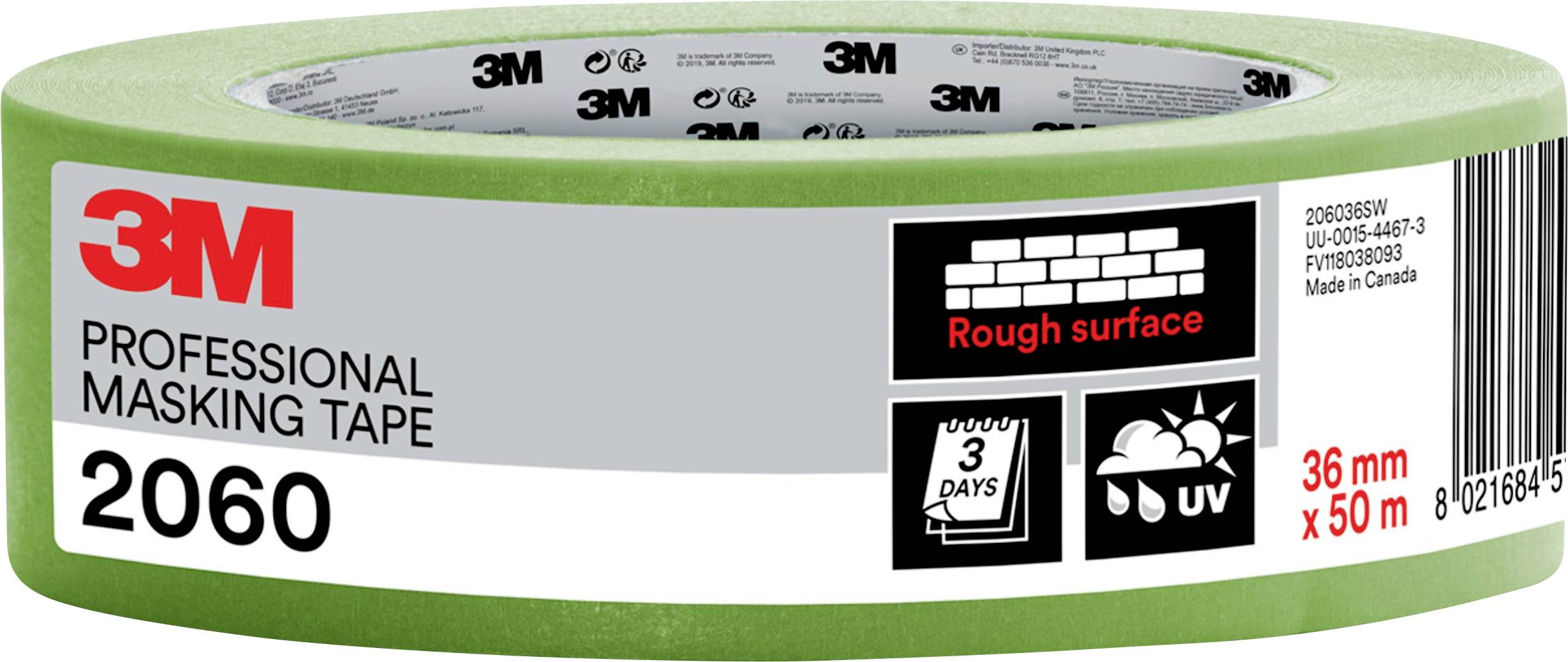 3M PT206036 Masking tape 3M™ 2060 Light green (L x W) 50 m x 36 mm 1 pc(s)