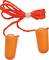 Orange foam earplugs with an attached cord, used for noise reduction.