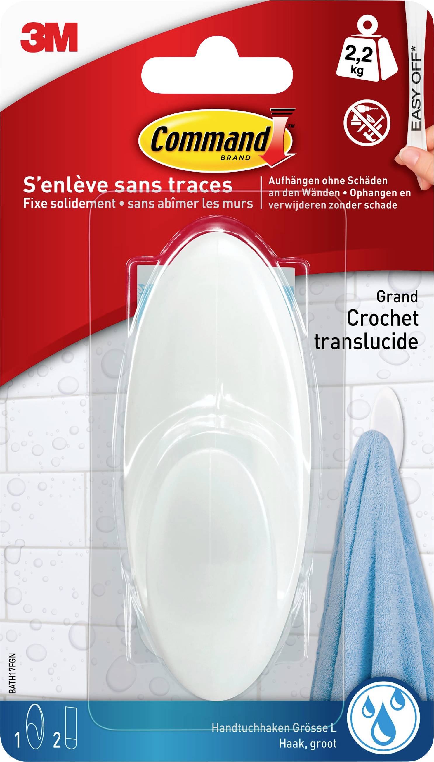 3M Command™ Bad Large towel hook (L x W x H) 114 x 41 x 38 mm White Content: 1 pc(s)