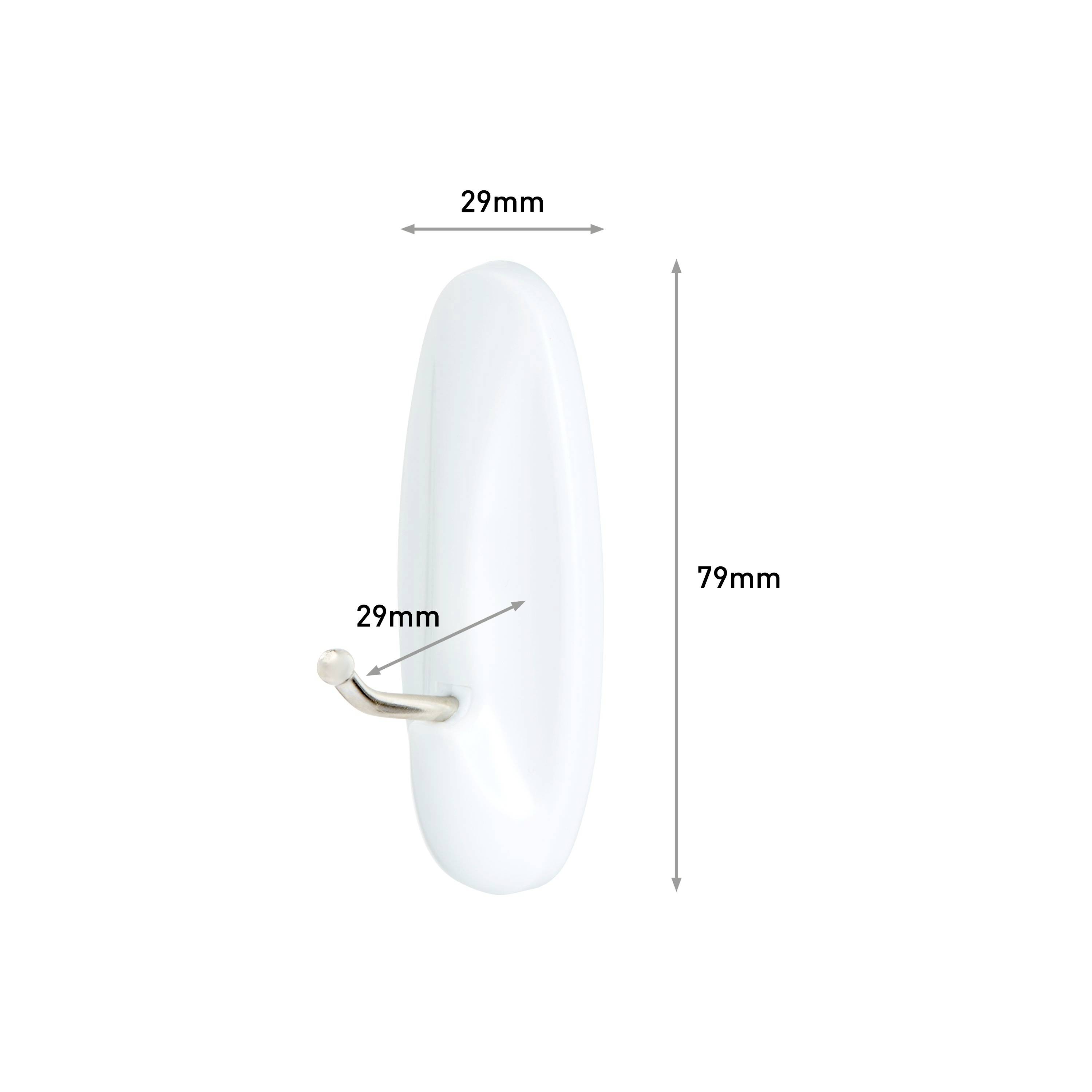 White wall hook illustration with dimensions: 29 mm width, 79 mm height, hook spacing 29 mm.