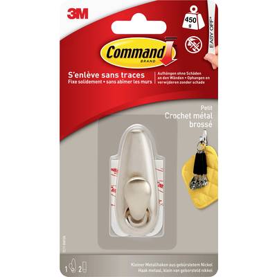 3M Command™ Small metal hook "classic" (L x W x H) 67 x 25 x 25 mm Nickel (brushed) Content: 1 pc(s)