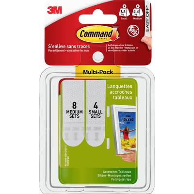 'Command' Multi-Pack with 8 medium and 4 small self-adhesive picture hanging strips. Ideal for secure mounting.