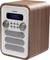 A compact digital radio with a wooden enclosure, display showing 'DAB No Signal'. Controls and speakers visible.