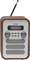 Portable radio with a wooden casing, silver control elements and a display showing 'DAB No Signal'. Aerial extended at the top.