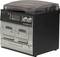 Compact stereo system with dual cassette deck, radio, speakers and a turntable on top, suitable for vinyl records.