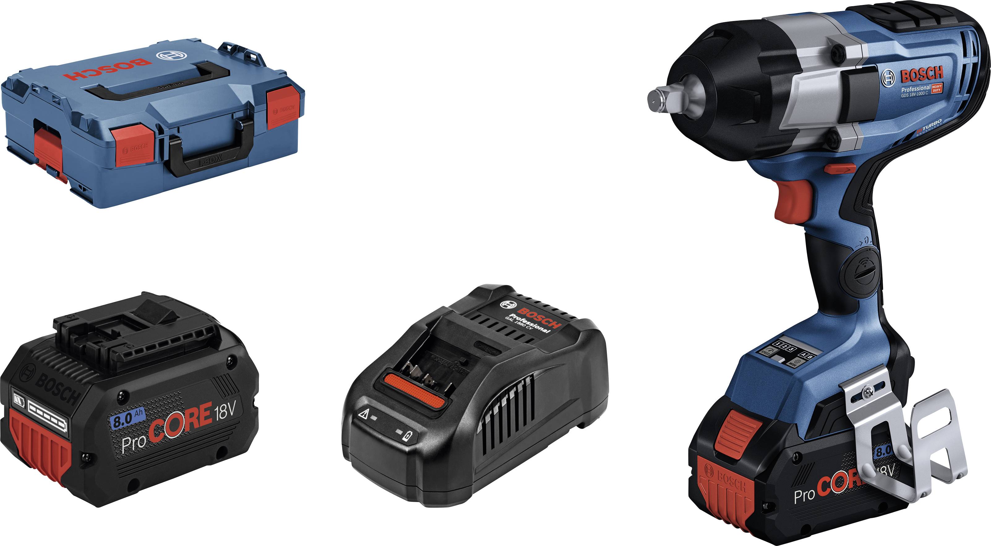 Impact driver set comprising a Bosch impact driver, charger, battery, and tool case.