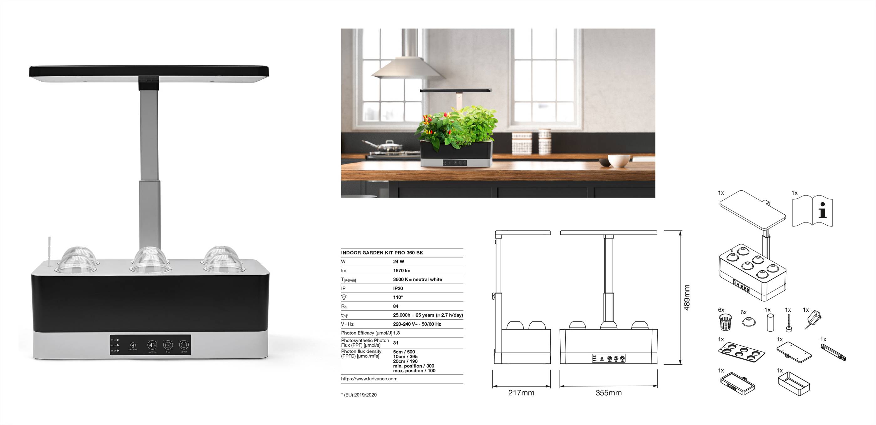 LEDVANCE LED grow light Indoor Garden KIT Pro 360 BK 355 mm 230 V Built-in LED 24 W Natural white 1 pc(s)-7
