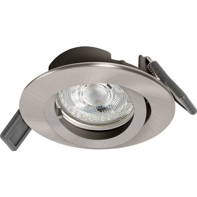 Recessed mounting frame for LED spotlights in stainless steel finish. Circular design with clip for installation. Suitable for ceiling mounting.