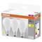Three OSRAM LED light bulbs in one package, E27 fitting, 7.5W equivalent to 75W, warm white light, 1055 lumens, Energy Class D.