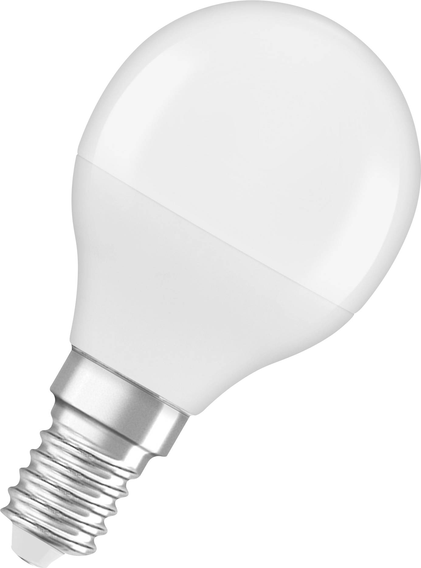 A white LED light bulb with an E14 base, isolated against a white background.