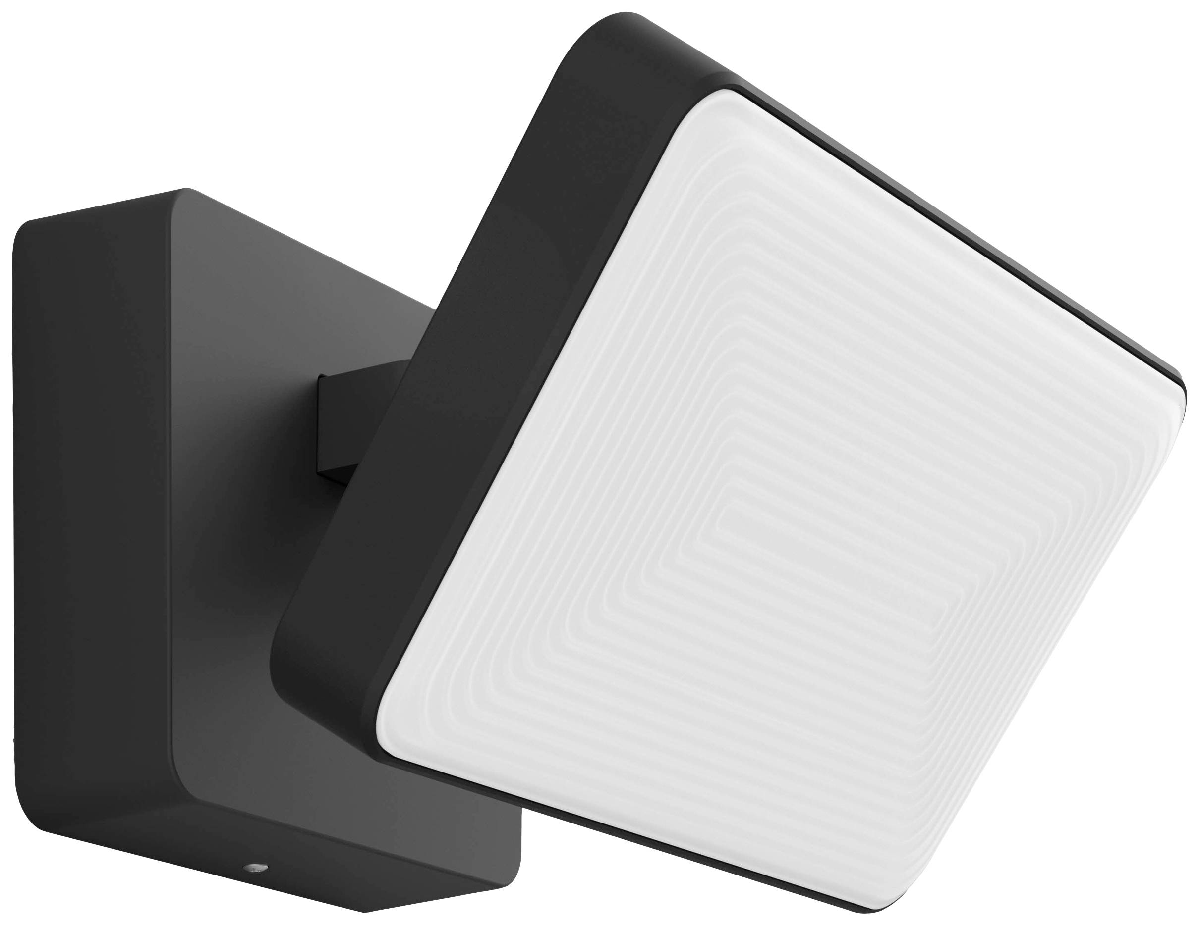 Black LED wall light with rectangular, modern design and matte finish, suitable for indoor or outdoor use.