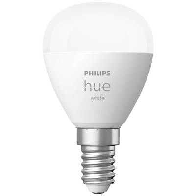 LED light bulb with metal fitting. Print reading 'Philips Hue white'.