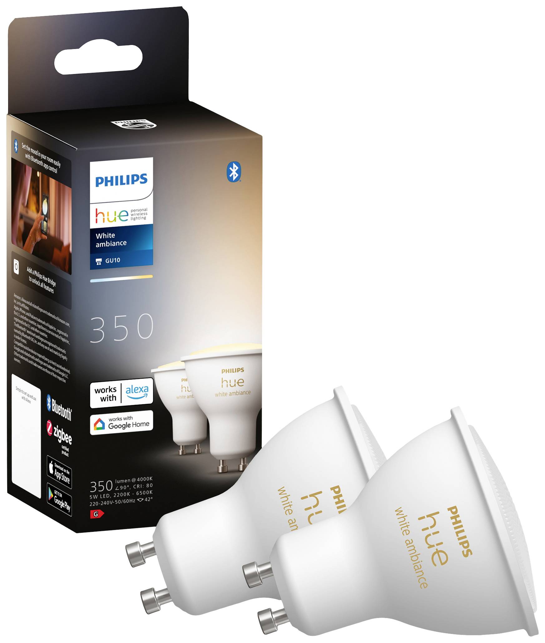 Philips LED LED light bulb (pack of 2) 871951434012100 EEC: G (A - G) Hue White Ambiance GU10 Doppelpack 2x350lm GU10 8.-2