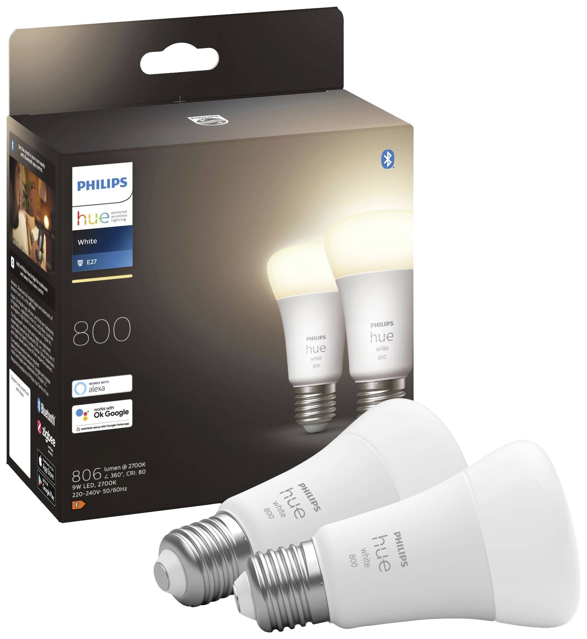 Philips LED LED light bulb (pack of 2) 871951431902800 EEC: F (A - G) Hue White E27 Doppelpack 2x800lm 60W E-27 18 W War-2