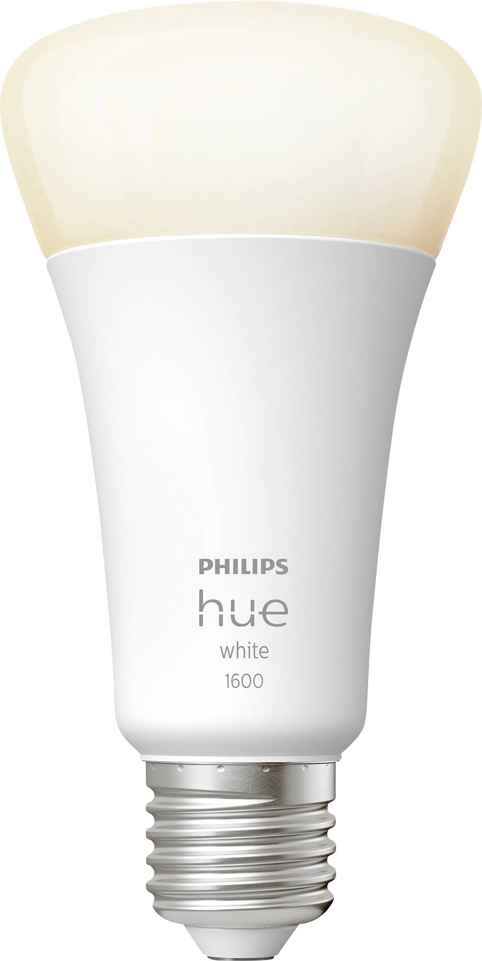 Intelligent LED light bulb 'Philips Hue White' with warm white light, 1600 lumens, E27 fitting. Ideal for app-controlled operation.