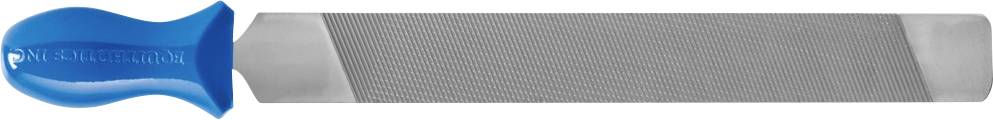 Metal file with blue handle, suitable for smoothing and shaping metal surfaces.
