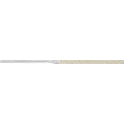 'Whetstone with handle, metallic on the left, sand-coloured abrasive surface on the right.'