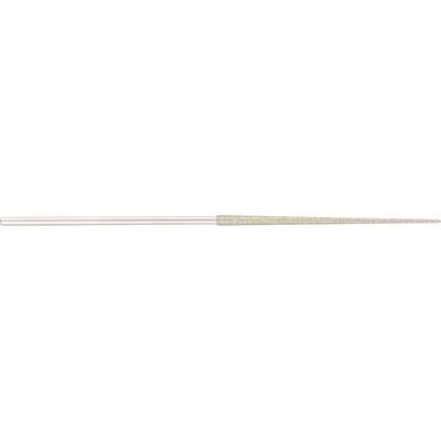 A beige and white striped cone with a pointed end lies horizontally.