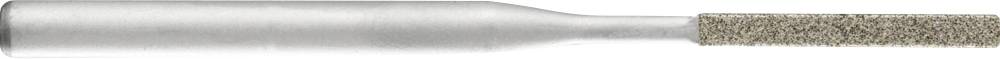 A fine-grained cylindrical metal file used for precision work on metal surfaces.