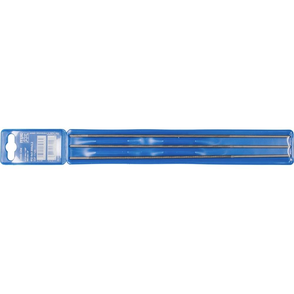 The image depicts a blue plastic packaging containing three long metal needles, labelled as knitting needles.