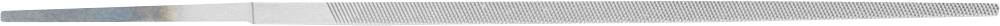A file with a grey, rough surface and a navy blue plastic handle. It is suitable for working with metal or wood.