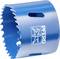 Blue hole saw with serrated edge, brand print 'PFERD' and horse symbol, suitable for drilling machines.