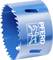 Blue hole saw attachment with serrated edge and 'PFERD' logo, used for precision cutting of round holes in materials.