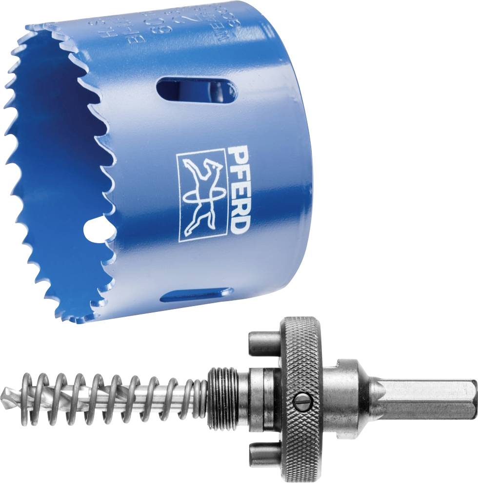 Metal saw crown and adapter, blue, against a white background.