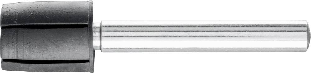 Metal drill bit with a black plastic stop on the left and a silver cylinder as the shaft on the right.