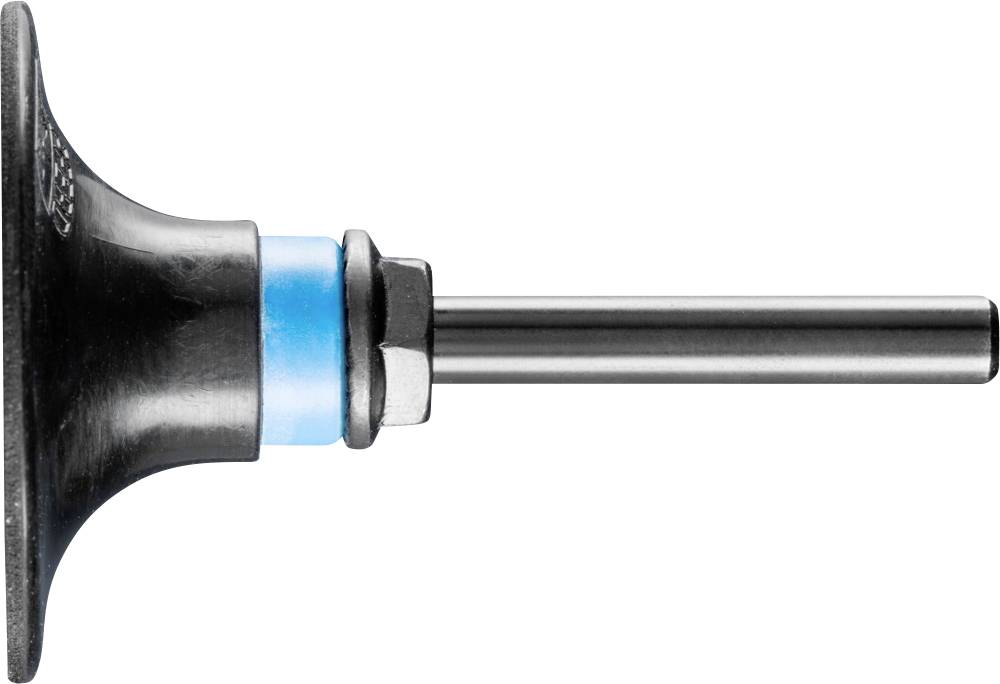 'A valve with a black, mushroom-shaped head structure, a blue ring, and a long shaft. Used in machinery.'