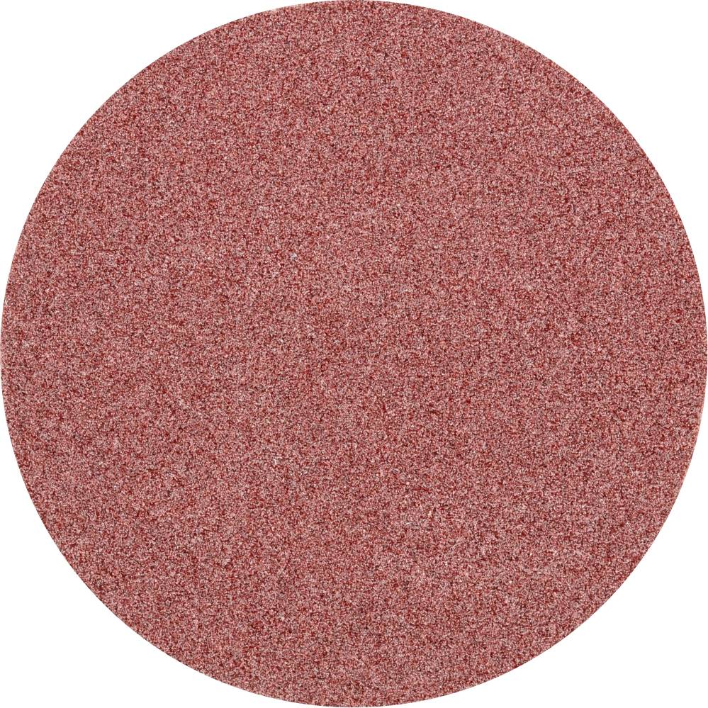 Round, red sandpaper surface with fine grit. Suitable for smooth sanding results on wood or metal surfaces.