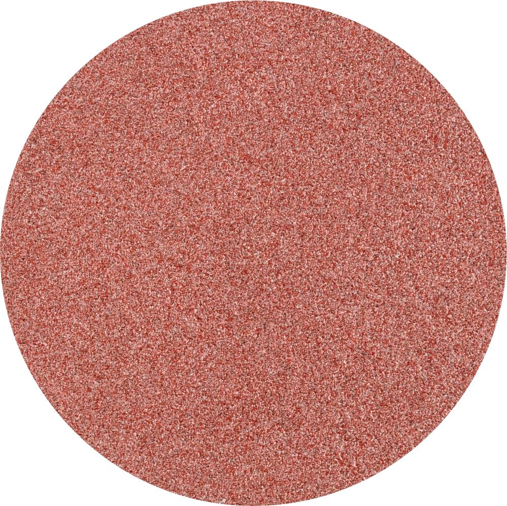 'Round, reddish-brown sandpaper sheet with fine grit.'