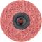 Red scouring pad disc with a central plastic holder, used for cleaning or polishing.