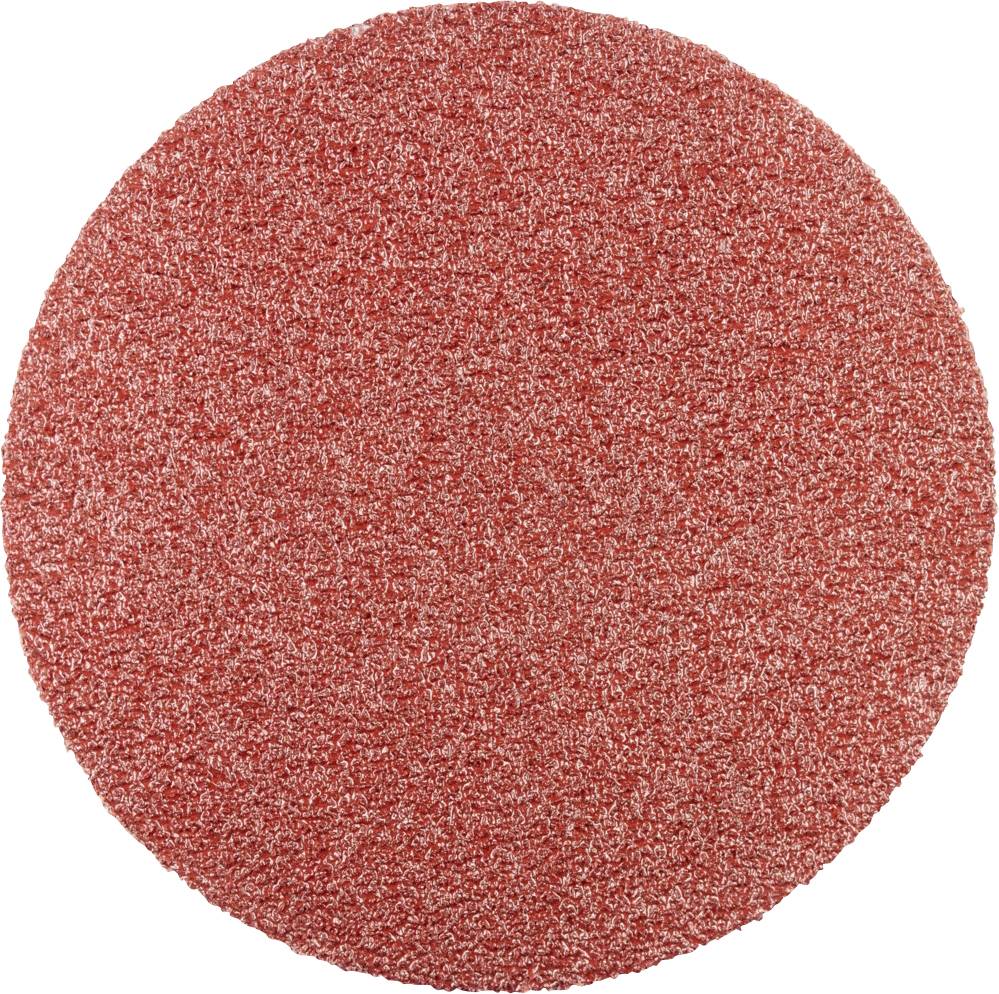 Red circular grinding wheel, evenly covered with coarse-grained abrasive material, against a white background.
