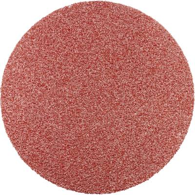 Red circular grinding wheel, evenly covered with coarse-grained abrasive material, against a white background.