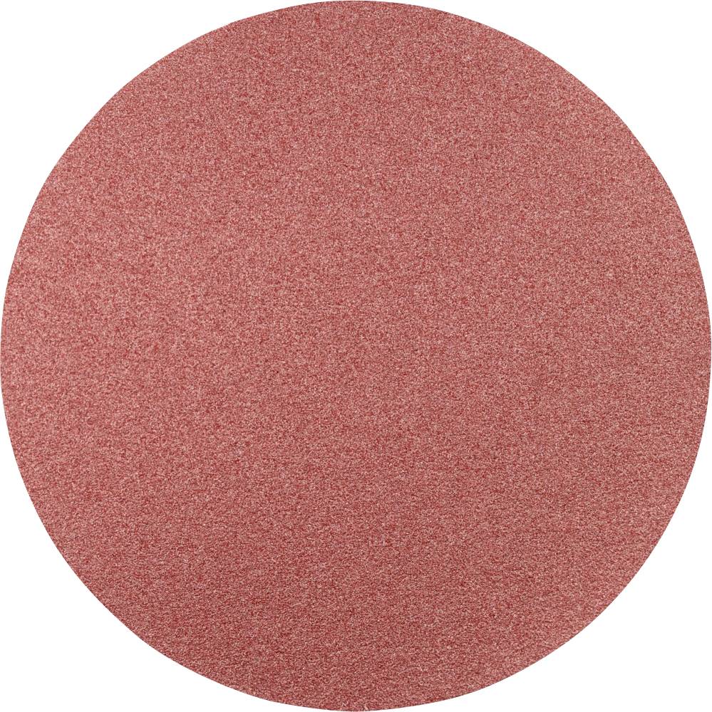 A torn piece of red sandpaper in an oval shape, showing the coarse, textured surface for sanding work.