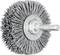 Round wire brush with metal handle, suitable for smoothing and cleaning surfaces such as wood or metal.